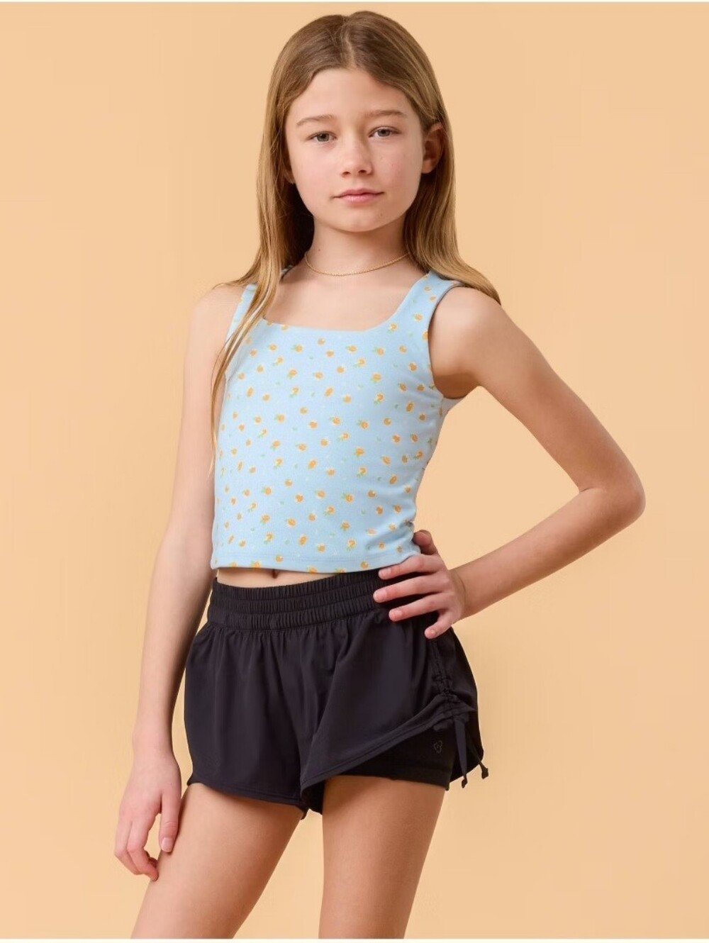 Blogilates Girls' Mommy & Me Ruffle Back Tank Top - Blue Citrus Print